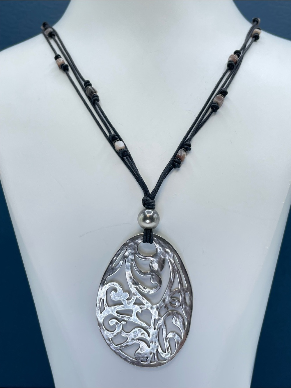 Retired Silpada N1805 Sterling Silver Filigree Pendant Black Cord Necklace